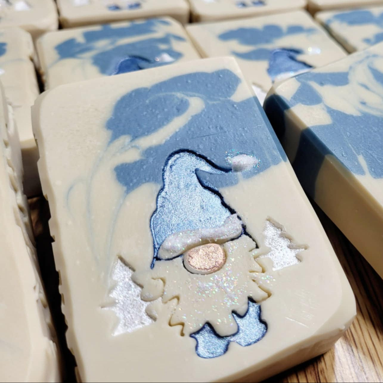 Gnome and trees Christmas soap stamp red oak wood woodland soap making tool Lil Swatara