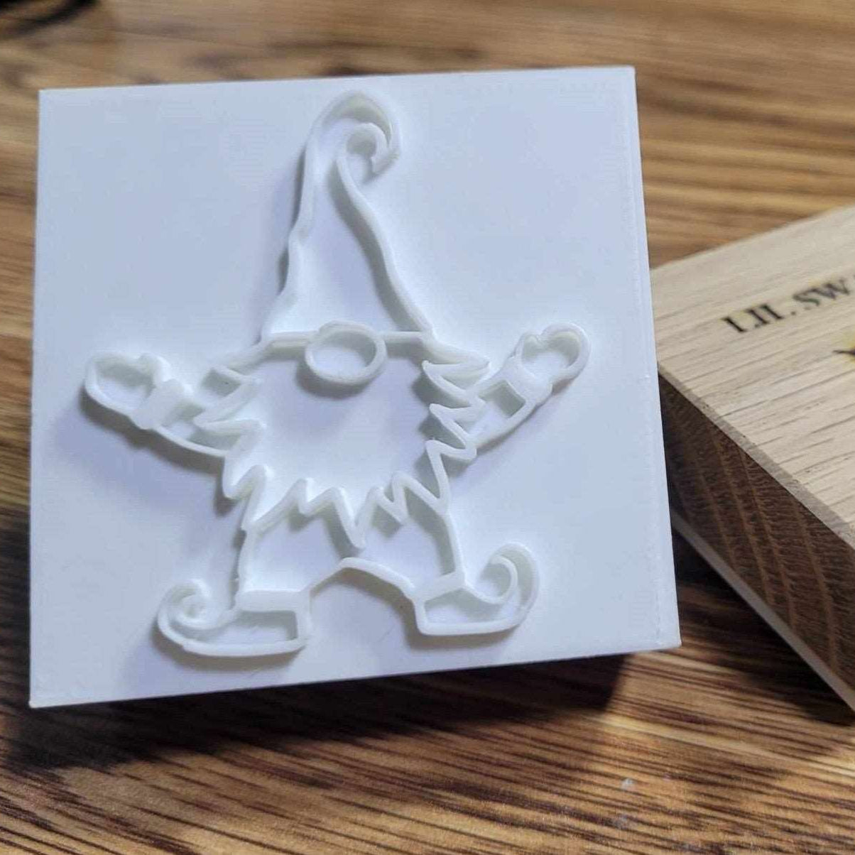 Gnome elf Christmas soap stamp red oak wood holiday soap making tool Lil Swatara