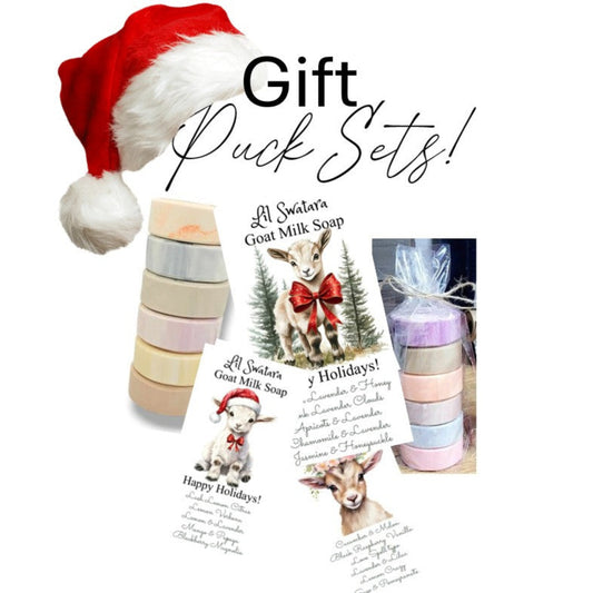 Each gift pack is handmade with seasonal joy and nourishing goat milk. Sets vary in scent, color, and packaging—images shown are examples from our festive collection.