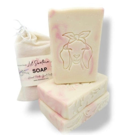 Lavender cotton candy goat milk soap bar with creamy lather and soft floral sweetness, handmade for sensitive skin and spring gifting