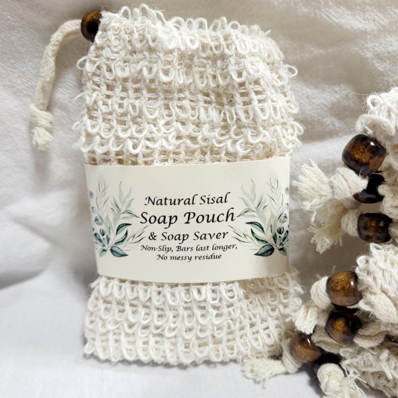 Natural Sisal Soap Saver & Wash Pouch - Drawstring Bag - Lil Swatara SOAP LLC