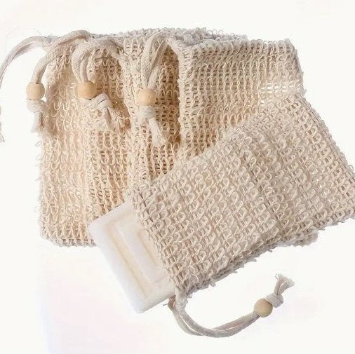 Natural Sisal Soap Saver & Wash Pouch - Drawstring Bag - Lil Swatara SOAP LLC