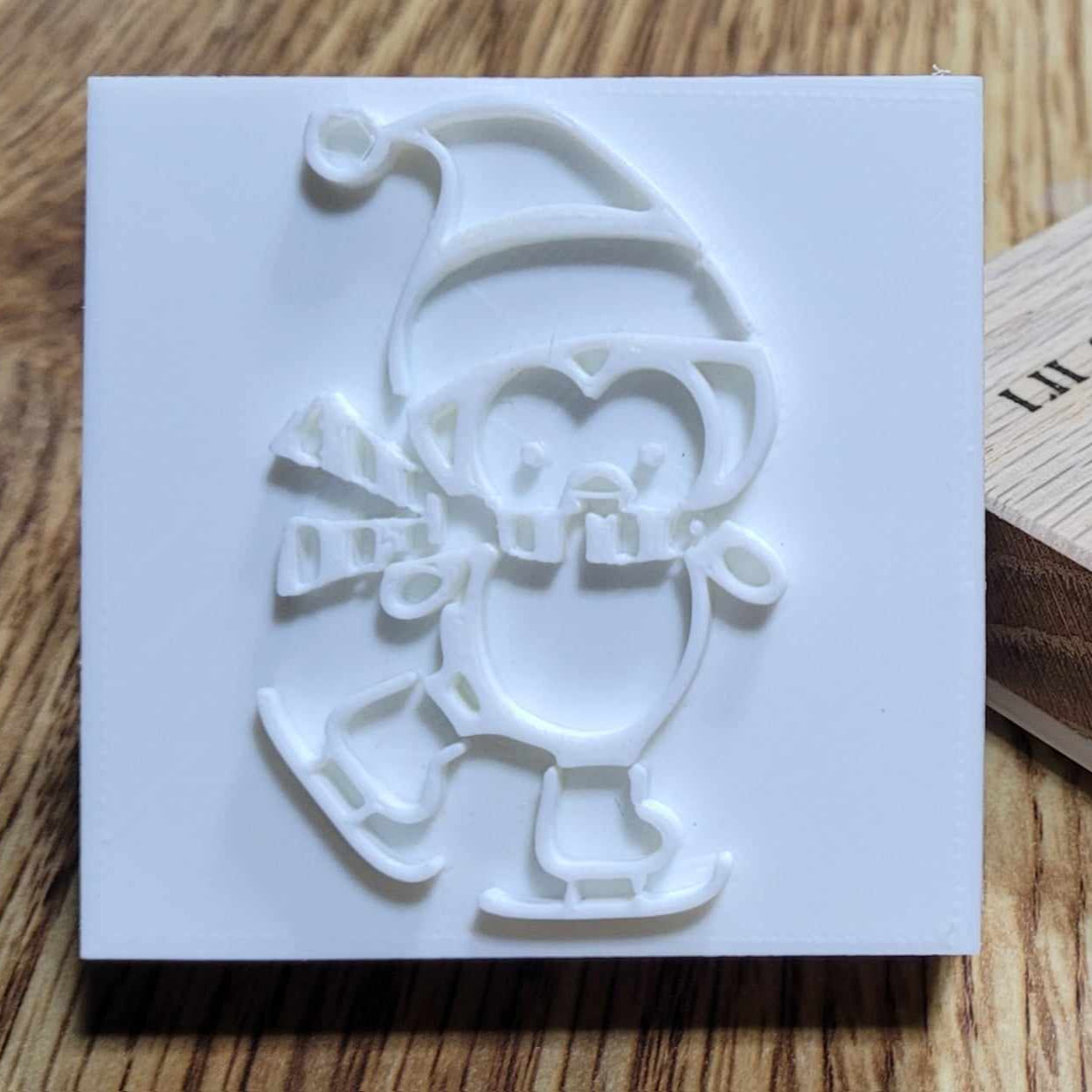 Penguin skating winter soap stamp red oak wood winter soap making tool Lil Swatara