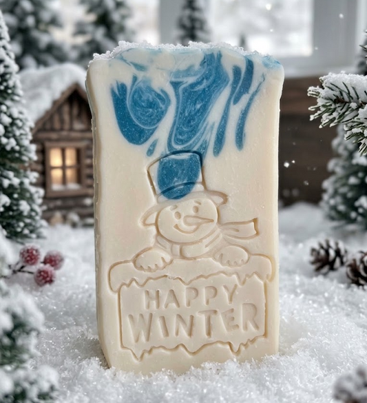 LARGE SOAP STAMP – Happy Winter Snowman Design