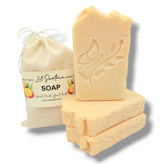 Handmade Tropical Mango & Papaya Goat Milk Soap Bar – 6oz cold-processed with creamy lather and fruity scent