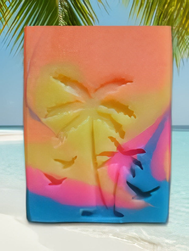 Tropical palm trees beach scene soap stamp handmade soap bar Lil Swatara
