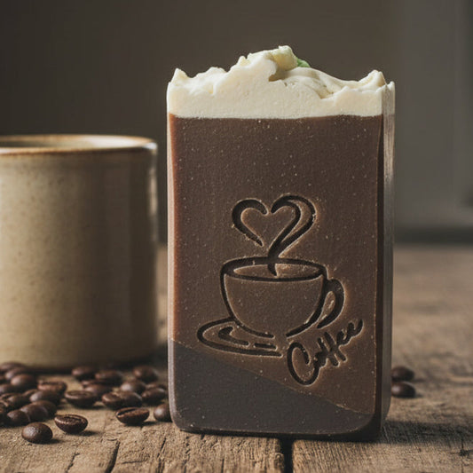 LARGE SOAP STAMP – Coffee Hot Mug Lover Design creates LARGE, crisp impressions featuring a steaming mug, perfect for cozy morning and coffee‑themed handmade soaps.
