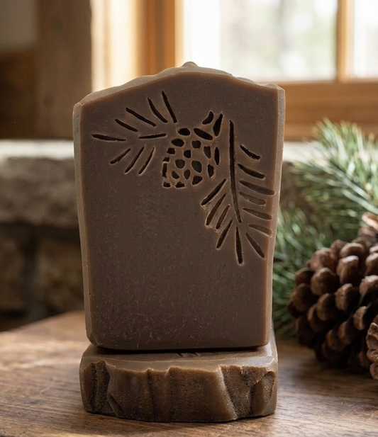 LARGE SOAP STAMP – Pine Cone Branch Winter Forest Christmas Design
