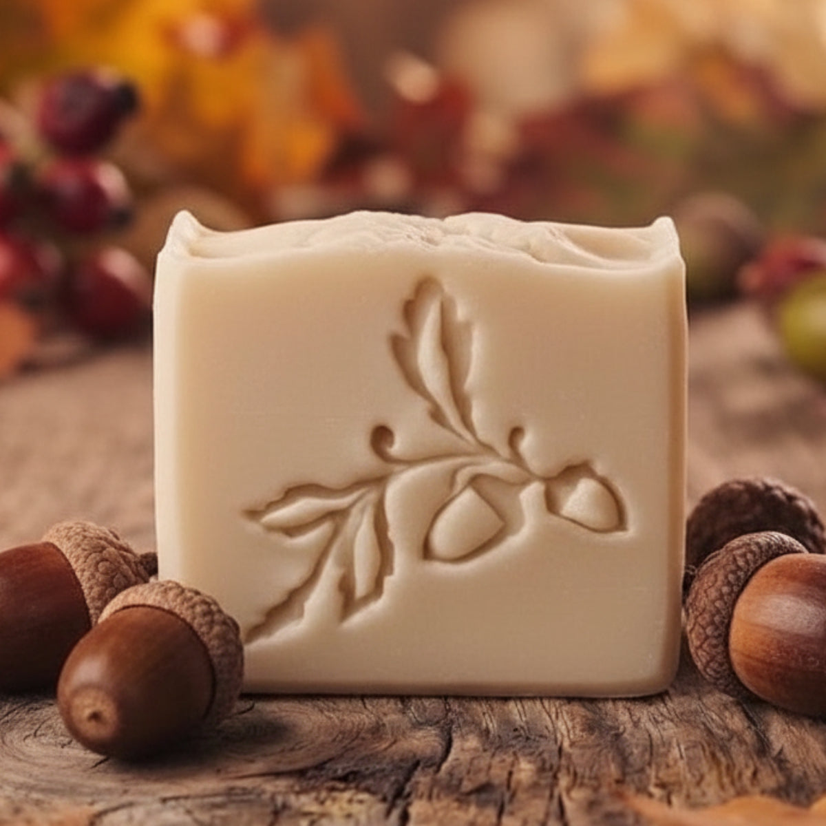 LARGE SOAP STAMP – Acorns and Oak Fall Autumn Harvest Design creates LARGE, crisp impressions featuring acorns and oak leaves, perfect for fall artisan soaps, cozy autumn batches, Thanksgiving gifting, and rustic harvest collections.