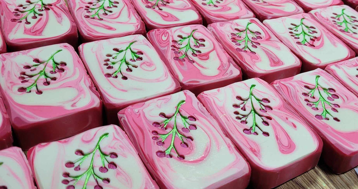 LARGE SOAP STAMP – Berries and Currants Summer Harvest Fruit Garden Design Creates LARGE, crisp impressions featuring berries and currants, perfect for summer soaps, harvest‑themed batches, fruit garden collections, and bright seasonal artisan lines.

