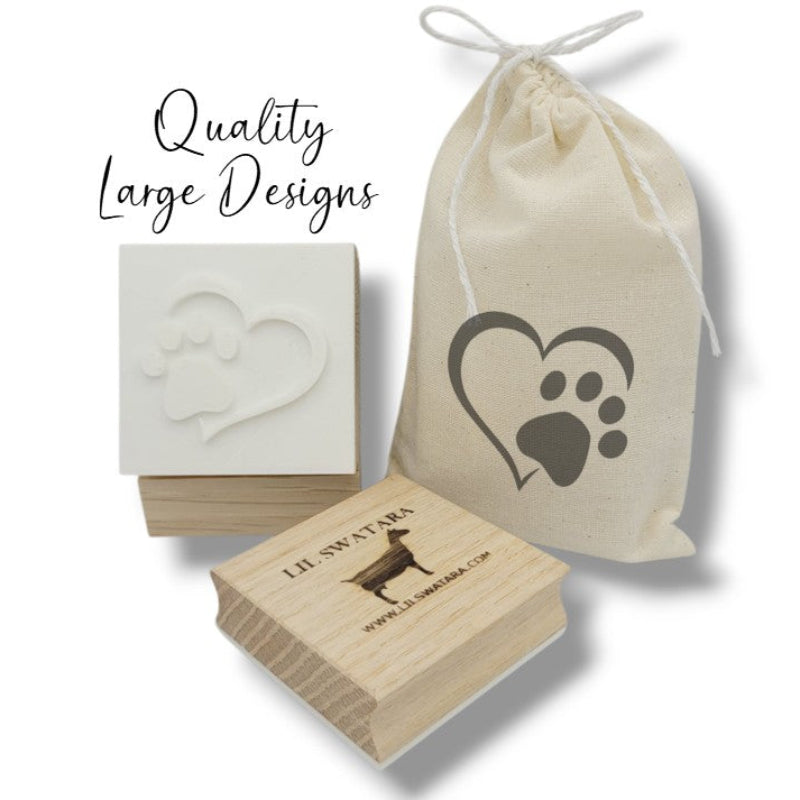 LARGE SOAP STAMP – Dog Paw in Heart Pet Lover Memorial Grooming Design creates LARGE, crisp impressions featuring a loving dog paw inside a heart, perfect for pet lover artisan soaps, memorial batches, grooming bars, and heartfelt animal themed collections.