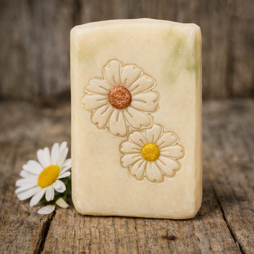 LARGE SOAP STAMP – Double Flower Botanical Garden Design creates LARGE, crisp impressions featuring two blooming flowers, perfect for botanical artisan soaps, garden inspired gifting, spring collections, wedding batches, and charming floral designs.