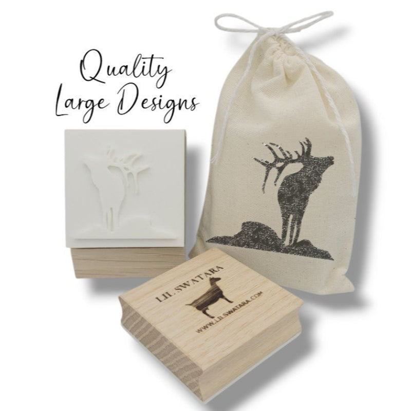 LARGE SOAP STAMP – Elk Wildlife Rustic Forest Woodland Design creates LARGE, crisp impressions featuring a noble elk, perfect for wildlife artisan soaps, rustic cabin batches, hunting themed gifting, outdoor lover collections, and forest inspired designs.