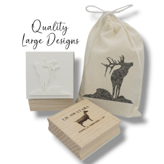 LARGE SOAP STAMP – Elk Wildlife Rustic Forest Woodland Design creates LARGE, crisp impressions featuring a noble elk, perfect for wildlife artisan soaps, rustic cabin batches, hunting themed gifting, outdoor lover collections, and forest inspired designs.