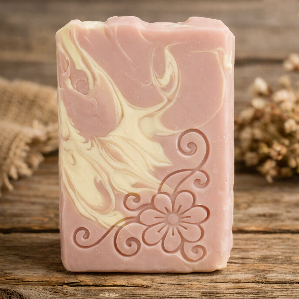 LARGE SOAP STAMP – Flower Swirls Decorative Floral Garden Design creates LARGE, crisp impressions featuring swirling floral elements, perfect for garden inspired soaps, spring artisan batches, elegant decorative collections, and botanical gifting.