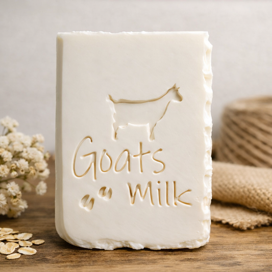 LARGE SOAP STAMP – Full Goat and Goat Milk Farm Rustic Homestead Design creates LARGE, crisp impressions featuring a full goat silhouette paired with Goat Milk lettering, perfect for farm fresh artisan soaps, homestead branding, goat milk batches, and rustic country inspired collections.