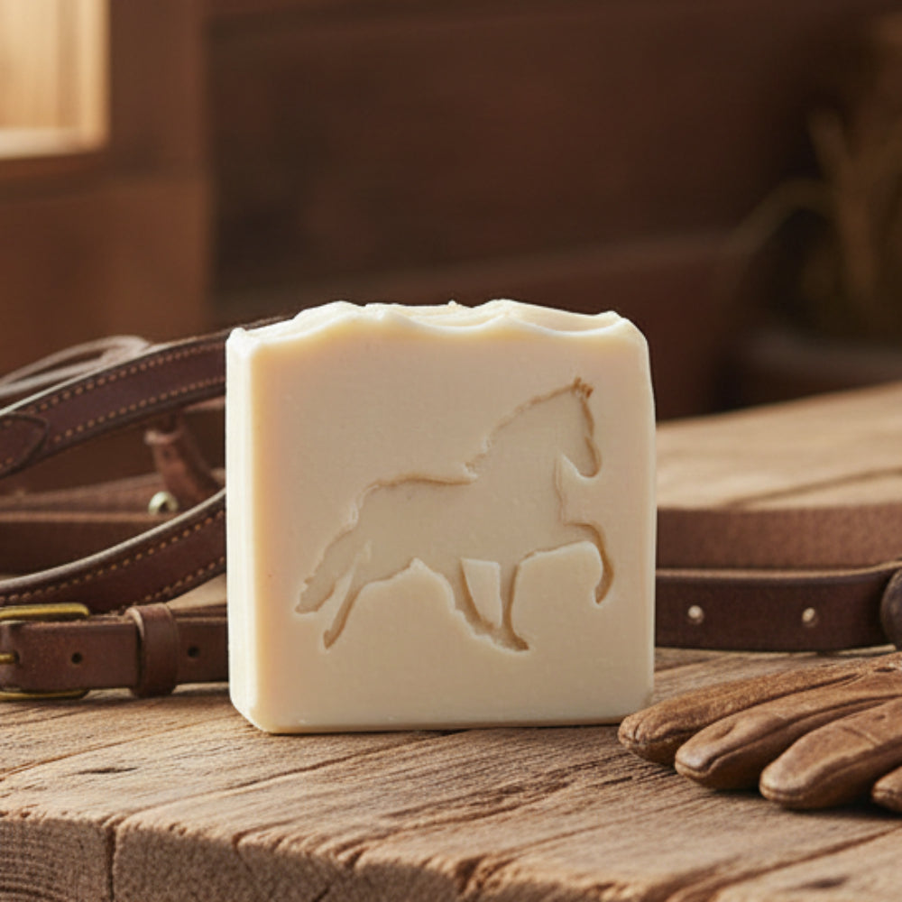 LARGE SOAP STAMP – Horse Trot Equestrian Western Ranch Design creates LARGE, crisp impressions featuring a horse in motion, perfect for equestrian artisan soaps, western themed batches, ranch inspired gifting, and country craft fair collections.