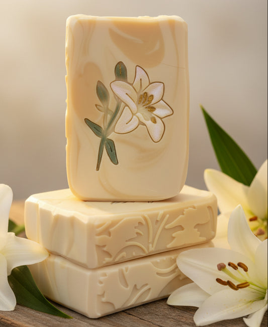 LARGE SOAP STAMP – Lily Flower Elegant Botanical Floral Design Creates LARGE, crisp Lily Flower impressions with refined botanical detail. Ideal for floral soaps, spring releases, wedding favors, and artisan gift sets.