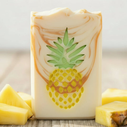 LARGE SOAP STAMP – Pineapple Tropical Summer Beachy Fruit Design Creates LARGE, crisp impressions featuring a tropical pineapple, perfect for summer soaps, beachy artisan batches, fruity collections, and vacation inspired handmade bars.
