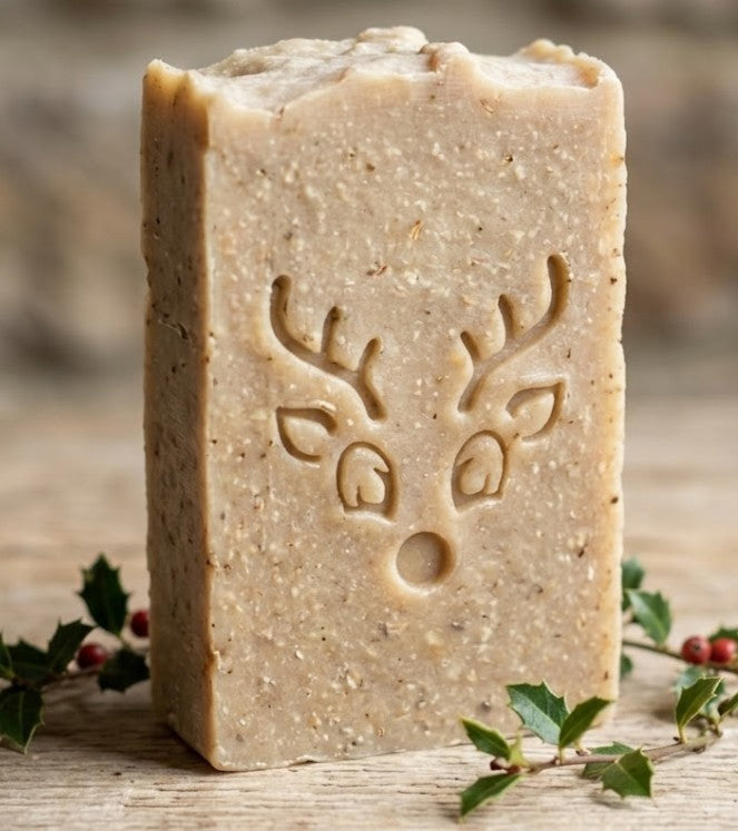 LARGE SOAP STAMP – Red Nosed Reindeer Christmas Holiday Design Creates LARGE, crisp impressions featuring a classic red nosed Christmas reindeer face, perfect for holiday soaps, children’s batches, festive gifting, and winter artisan collections.