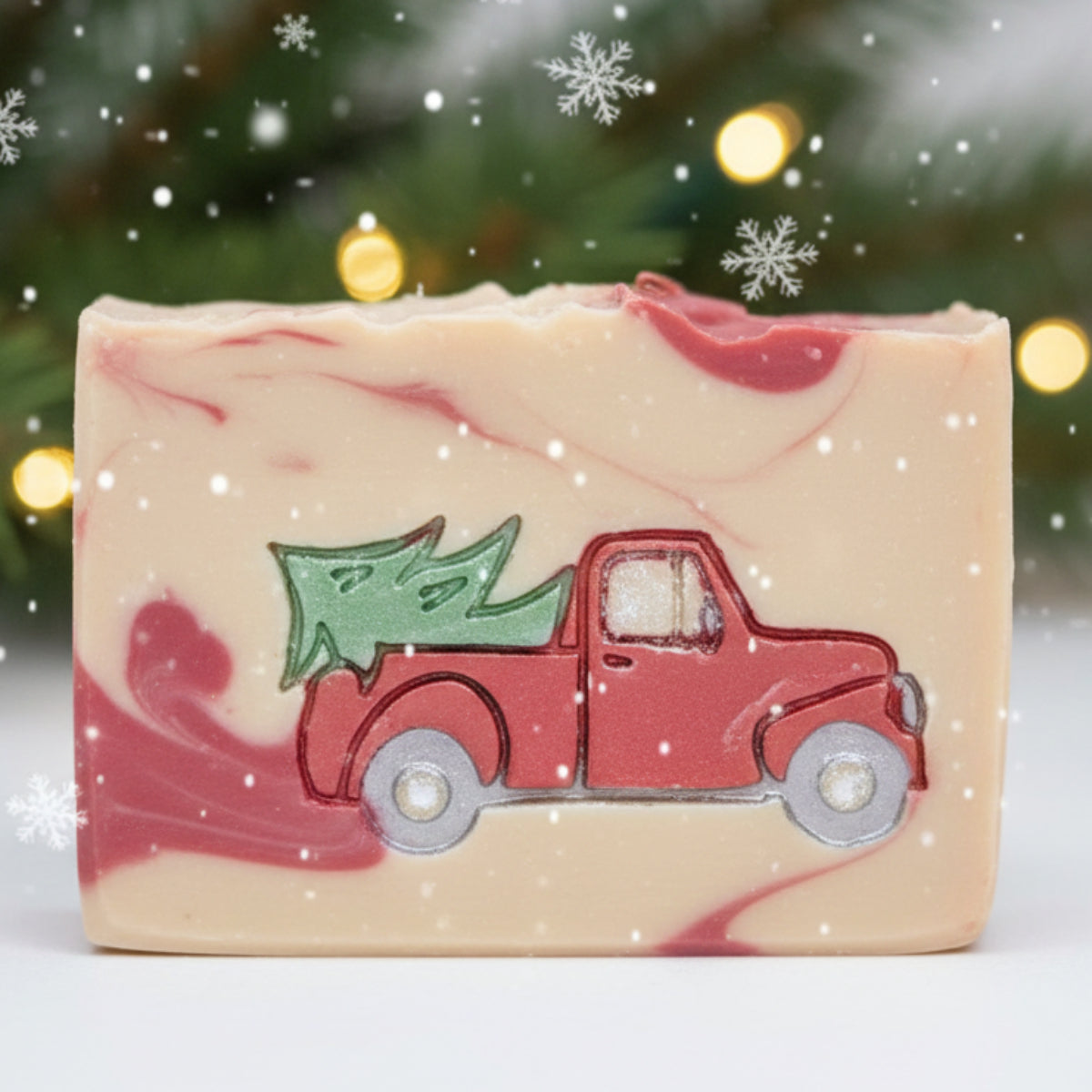 LARGE SOAP STAMP – Red Truck Christmas Holiday Tree Nostalgic Creates LARGE, crisp Red Truck Christmas impressions with a holiday tree design. Ideal for Christmas soaps, winter batches, festive gift sets, and artisan holiday collections.