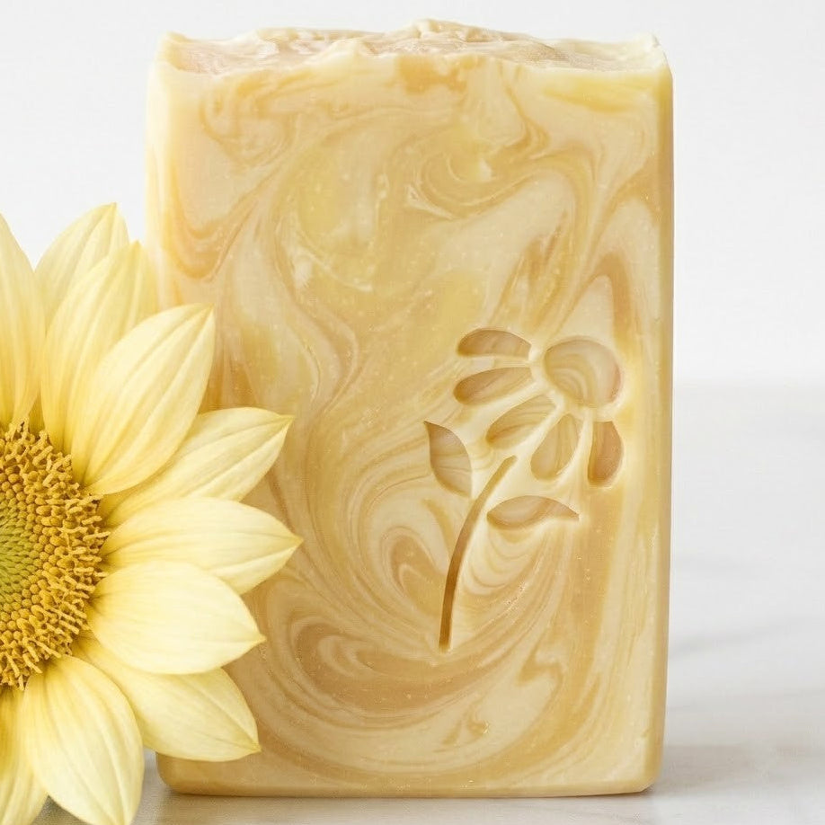 LARGE SOAP STAMP – Sunflower Fall Autumn Floral Design Creates LARGE, crisp Sunflower impressions with fall floral detail. Ideal for autumn soaps, harvest batches, farmers market collections, and artisan gift sets.