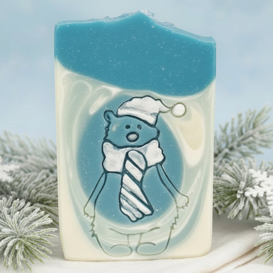 LARGE SOAP STAMP – Winter Polar Bear Christmas Winter Holiday Design Creates LARGE, crisp Winter Polar Bear impressions with Christmas and winter detail. Ideal for holiday soaps, winter batches, festive gift sets, and artisan seasonal collections.