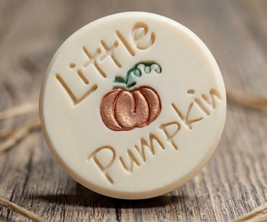 SOAP STAMP – Little Pumpkin Fall Baby Shower Design  Creates crisp impressions featuring a sweet little pumpkin, perfect for fall baby shower soaps, autumn artisan batches, seasonal gifting, and harvest themed collections.