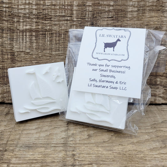 SOAP STAMP – Sailboat Seagulls Nautical Marine Design creates crisp impressions featuring a sailboat with seagulls, perfect for coastal and ocean‑inspired handmade soaps.
