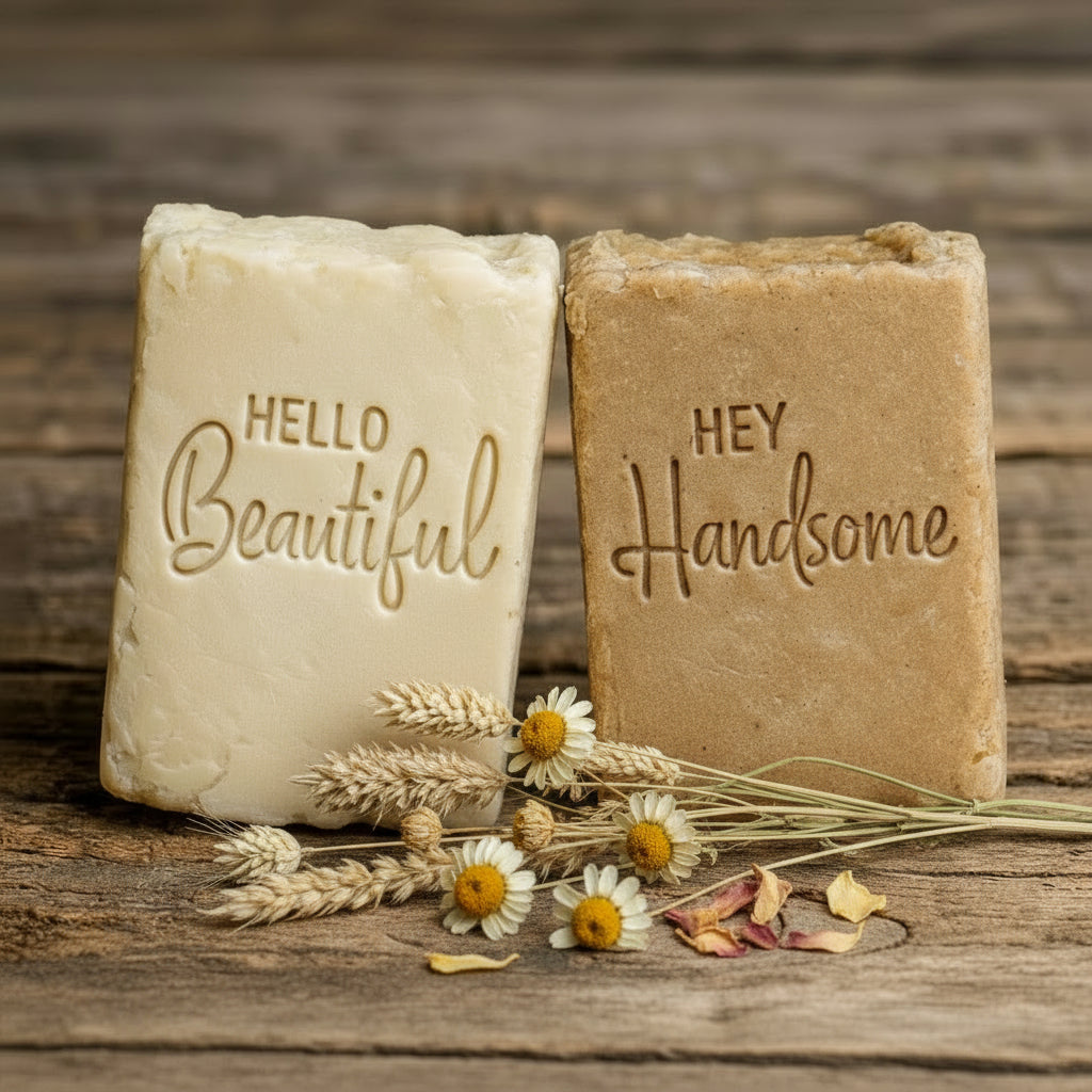 SOAP STAMP SET – Hello Beautiful and Hey Handsome Romantic Text Design