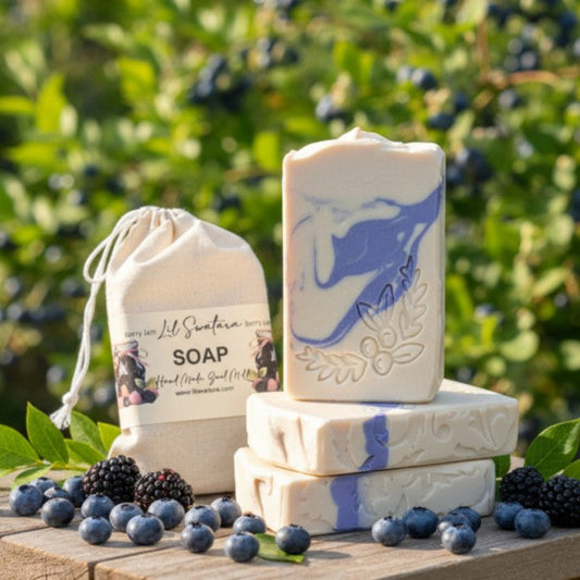 Wooden soap stamp with detailed berry branch design, perfect for botanical and berry-themed handmade soaps.