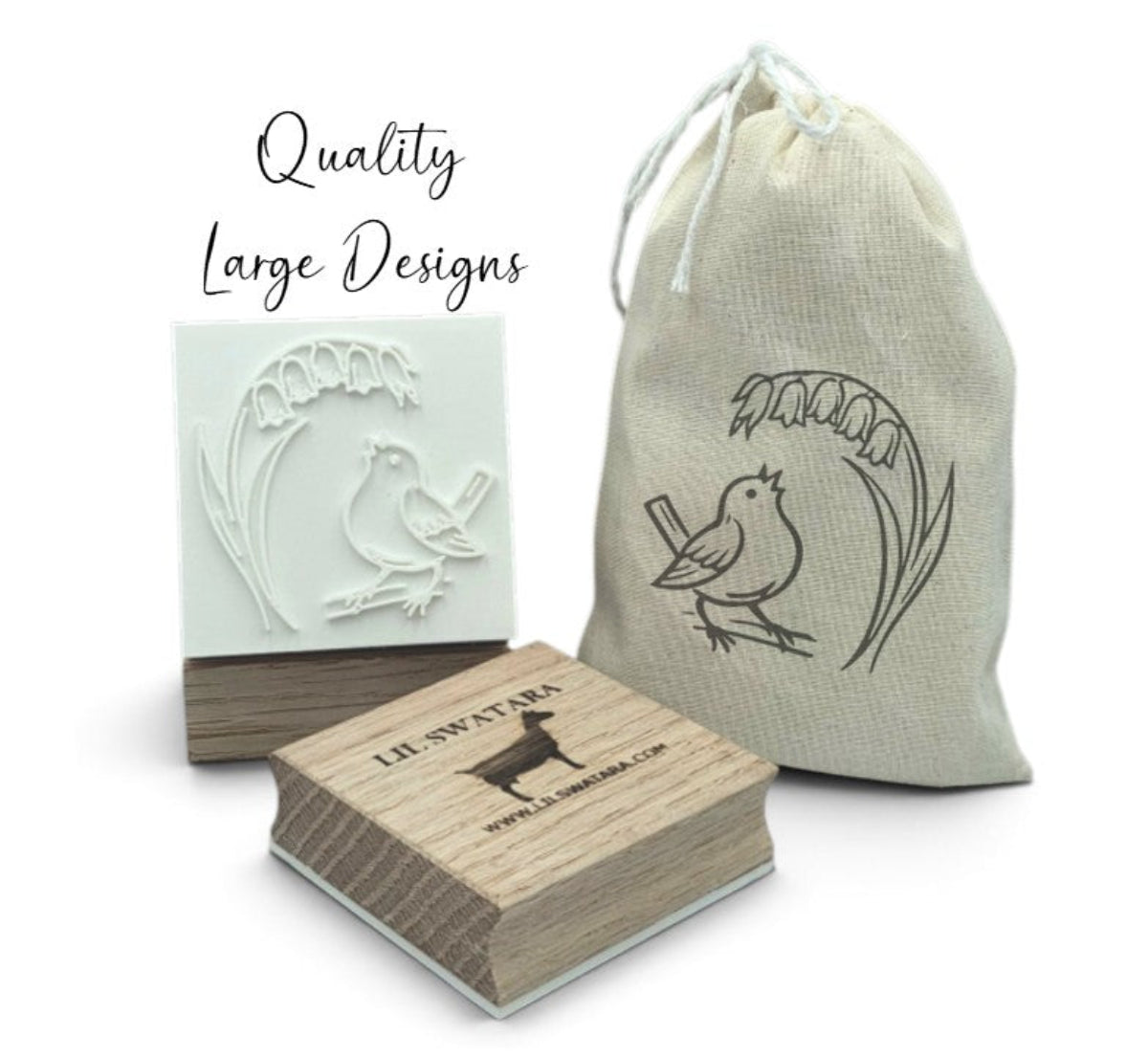 Bird with lily of the valley flowers soap stamp for nature soap designs