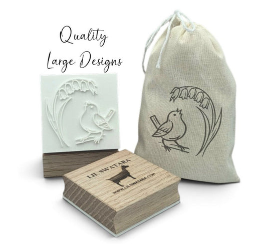 Bird with lily of the valley flowers soap stamp for nature soap designs