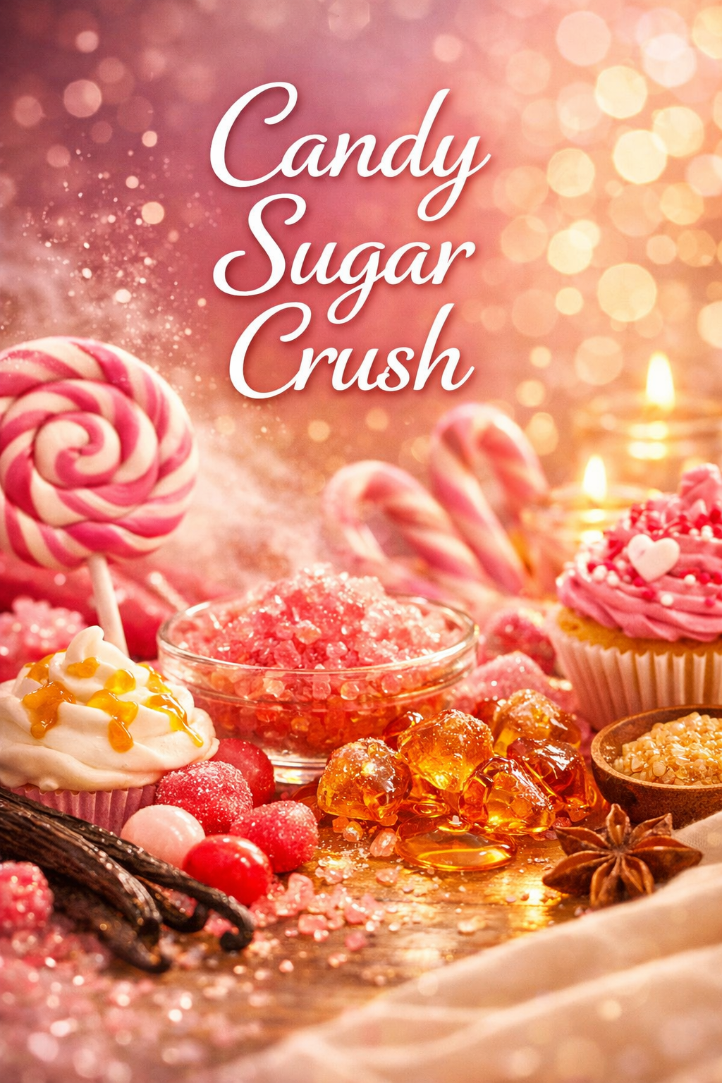 Candy Sugar Crush body spray – sweet pink sugar crystals, soft vanilla, and warm caramel glow fragrance mist by Lil Swatara Soap.