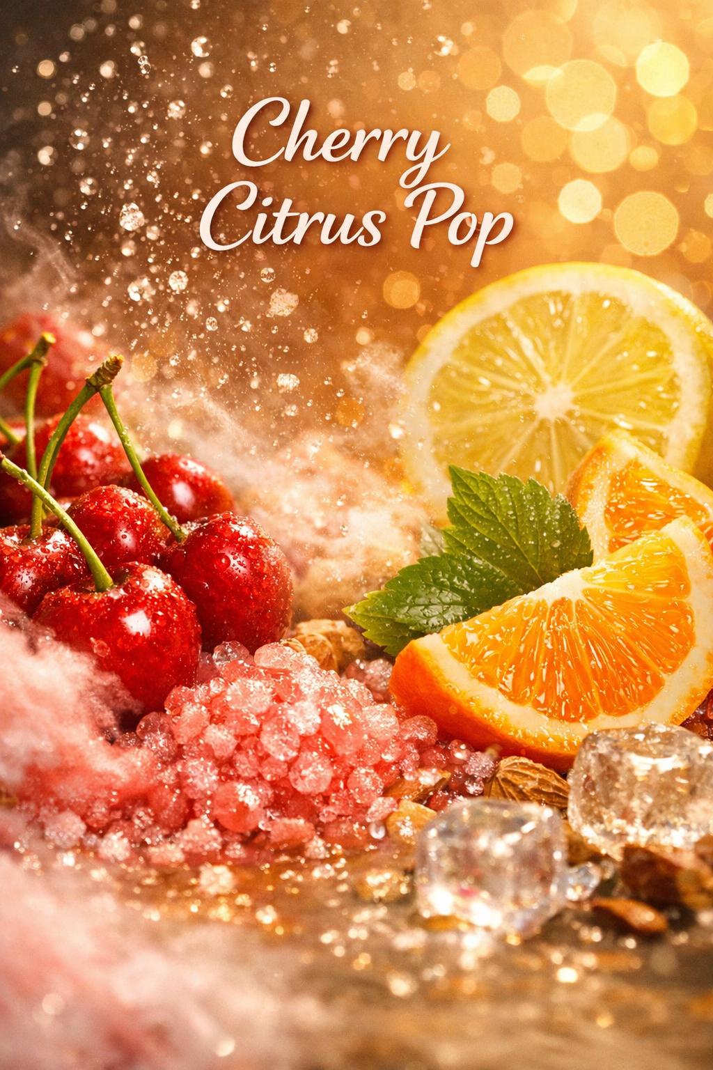 Cherry Citrus Pop body spray – juicy red cherries and crisp citrus slices with effervescent sparkle, a bright fruity fragrance mist by Lil Swatara Soap.