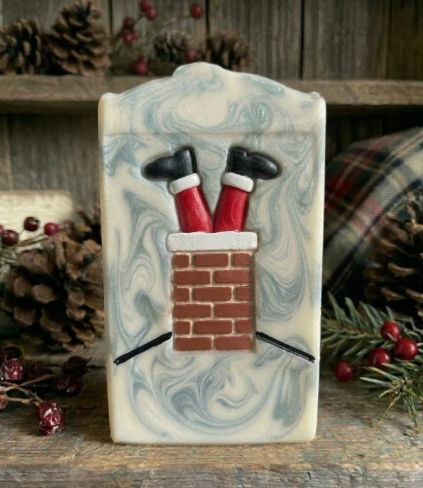 Christmas chimney with Santa hat soap stamp for festive soap designs