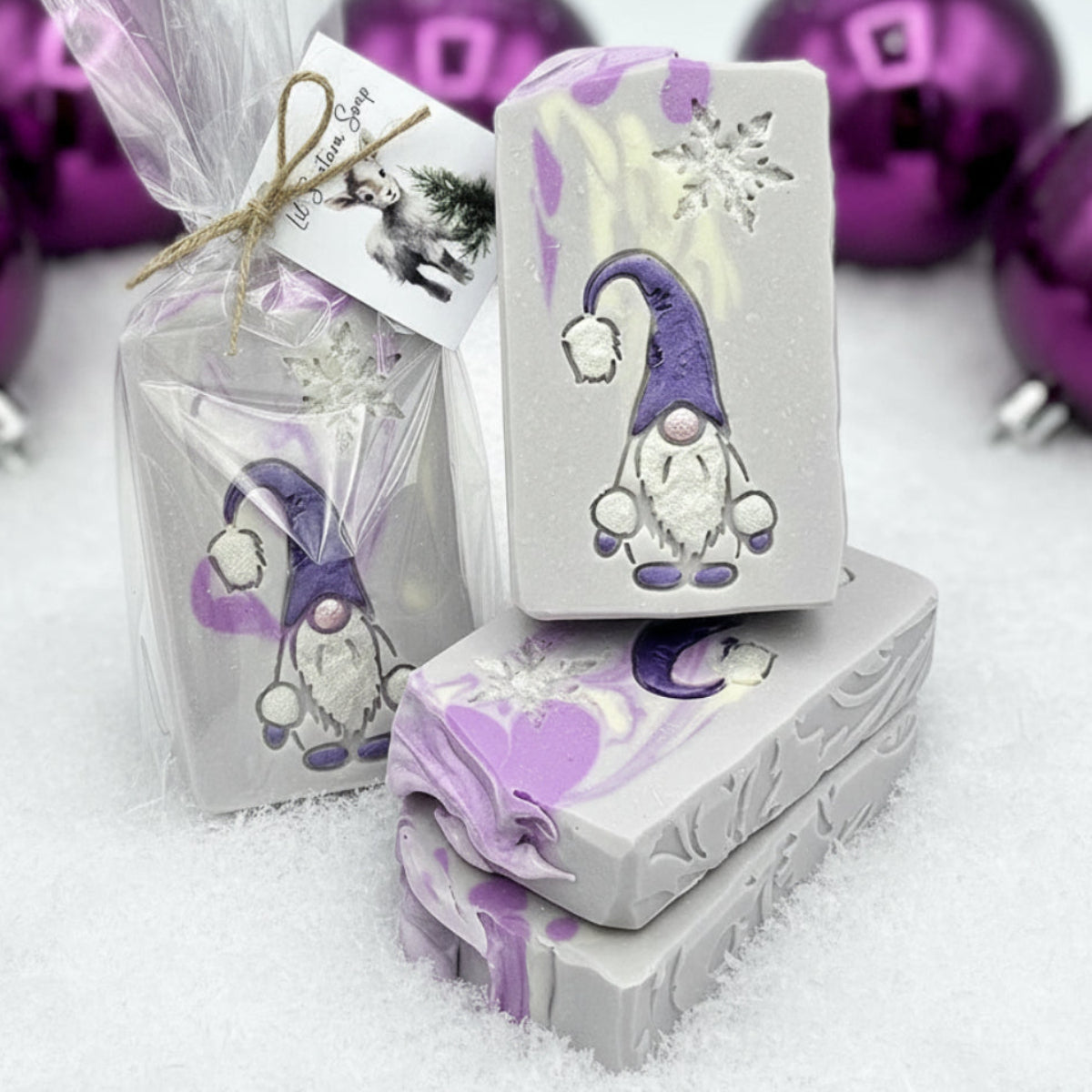 Creamy goat milk soap bar with French lavender and honey. Soft floral scent, gentle lather, perfect for spring gifting.