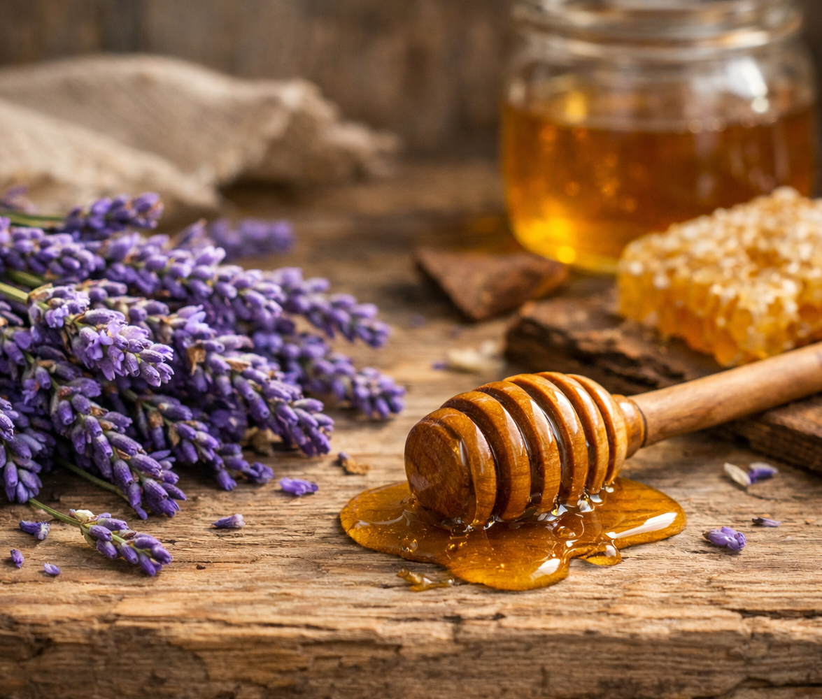 French Lavender & Honey Goat Milk Lotion with calming lavender and sweet honey notes.