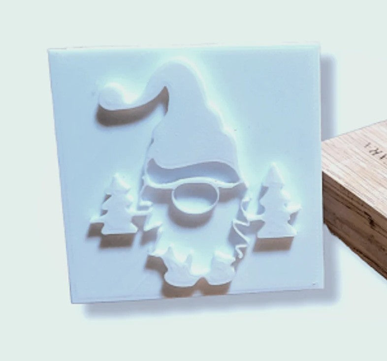 Gnome and trees Christmas soap stamp red oak wood woodland soap making tool Lil Swatara