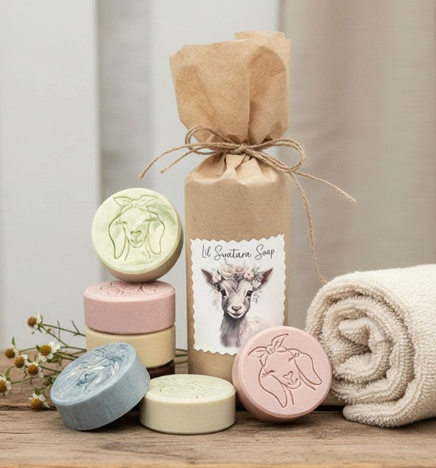 Goat milk soap puck sets – hand‑friendly everyday 2.75–3 oz round bars in assorted scents – Lil Swatara Soap
