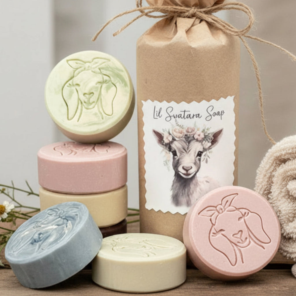 Goat milk soap puck sets – hand‑friendly everyday 2.75–3 oz round bars in assorted scents – Lil Swatara Soap