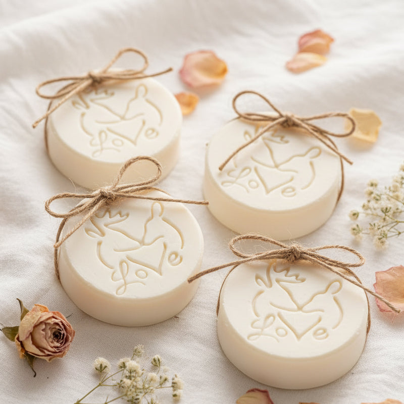 Soap Stamp Creates LARGE, crisp Buck & Doe Wildlife Love impressions with rustic romantic charm. The antlered silhouettes and heart detail stamp beautifully into cold process or melt‑and‑pour soaps, perfect for woodland weddings, bridal showers, anniversary favors, rustic gift sets, and nature‑inspired artisan collections.