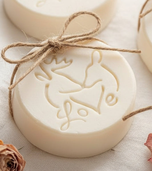 soap stamp Creates LARGE, crisp Buck & Doe Wildlife Love impressions with rustic romantic charm. The antlered silhouettes and heart detail stamp beautifully into cold process or melt‑and‑pour soaps, perfect for woodland weddings, bridal showers, anniversary favors, rustic gift sets, and nature‑inspired artisan collections.