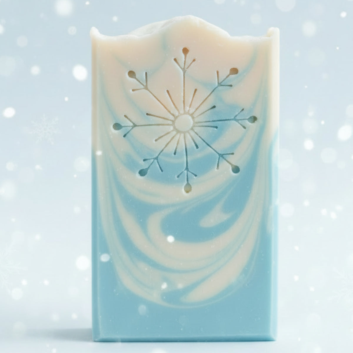 soap stamp of snowflake on pretty soap in winter theme for winter and christmas