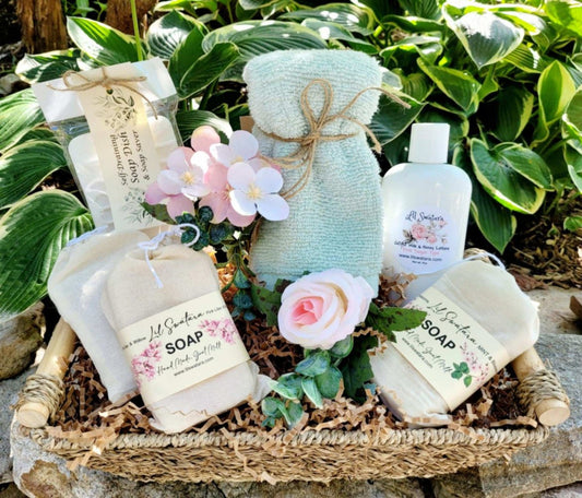 Large Farmhouse Personalized Spa Basket - Goat Milk Soaps & Lotion - Lil Swatara SOAP LLC