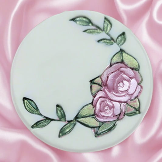 Large beautiful roses stamp with greens great for weddings showers and just beautiful on any soap! Lil swatara