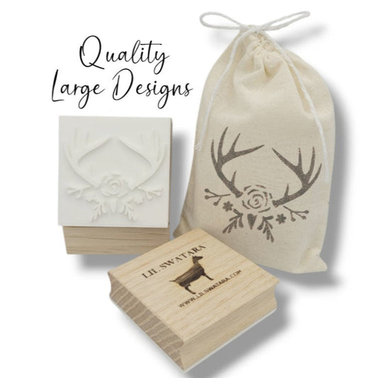 LARGE SOAP STAMP – Antlers & Flowers Baby Deer Design creates LARGE, crisp impressions featuring a woodland baby deer with floral antlers, perfect for baby showers, bridal showers, weddings, and botanical handmade soaps.

