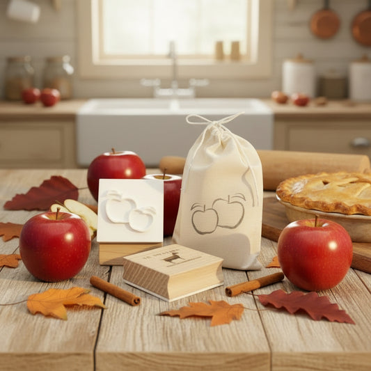 LARGE SOAP STAMP – Apples Fall Autumn Harvest Design creates crisp apple impressions for fall and autumn handmade soaps.
