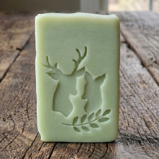 LARGE SOAP STAMP – Buck & Doe Heads Wildlife Design creates crisp buck and doe impressions for rustic handmade soaps.
