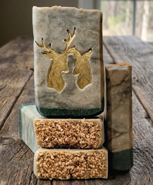 LARGE SOAP STAMP – Buck & Doe Heads Wildlife Design creates crisp buck and doe impressions for rustic handmade soaps.

